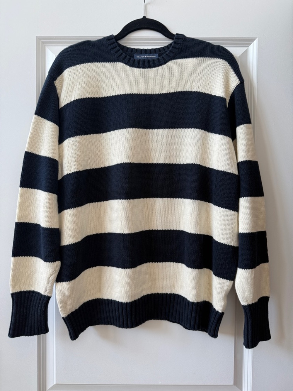 Brandy Melville Navy and Cream Striped Sweater